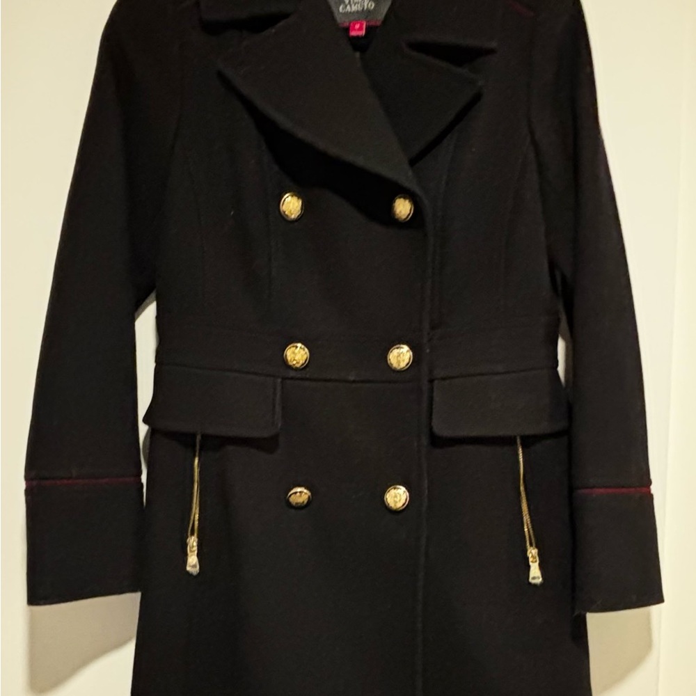 Vince Camuto Black and Gold Peacoat with Tailored Silhouette